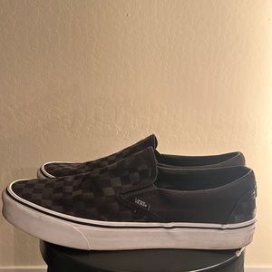 Mens Vans black checkered slip ons size 12 worn 1 time